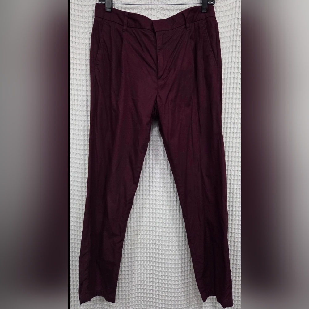 Topman Men's Flat Front Pants Solid Burgundy 34 Regular Waist